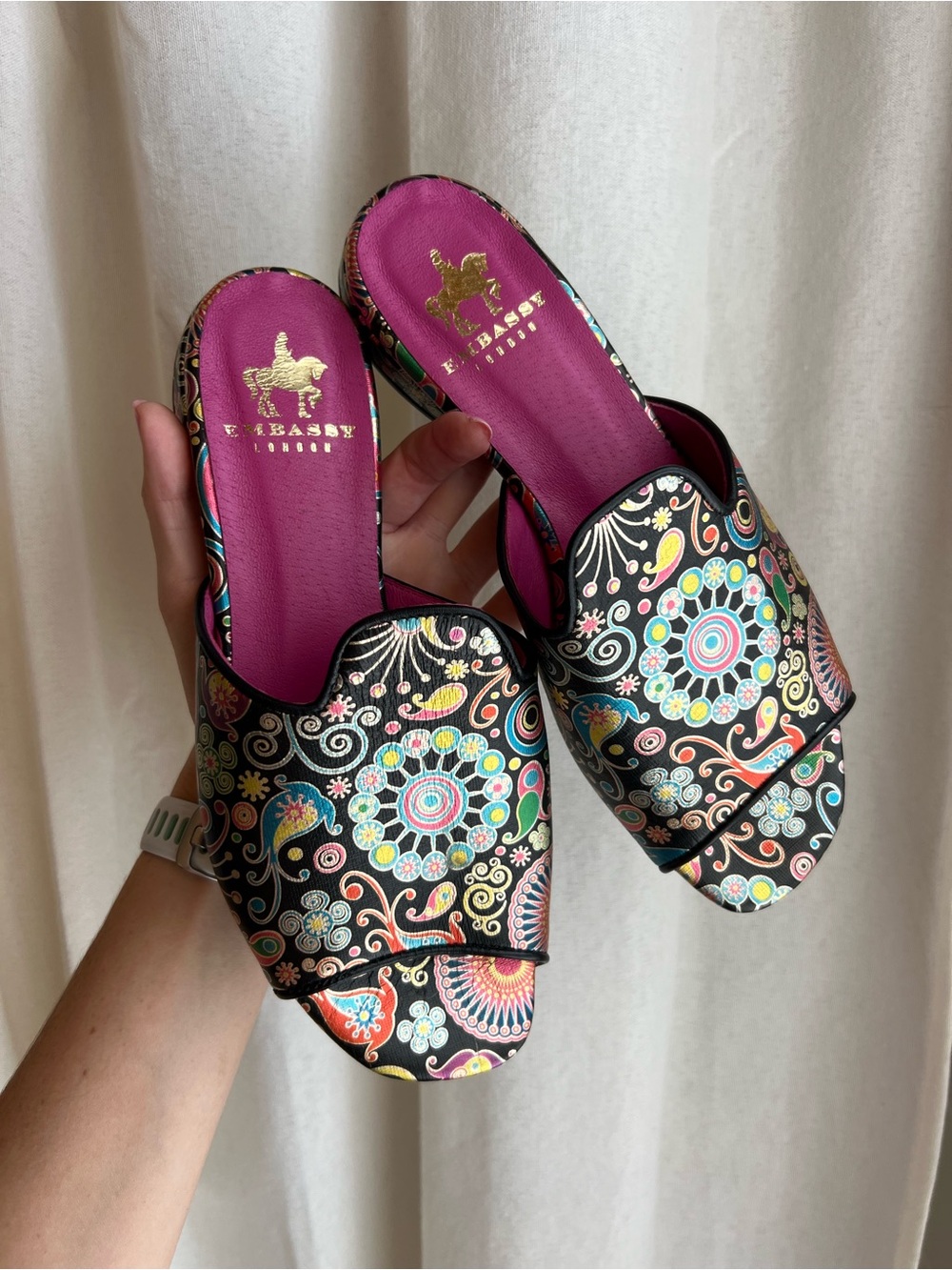 Embassy London Black Multi Floral Slide Sandals